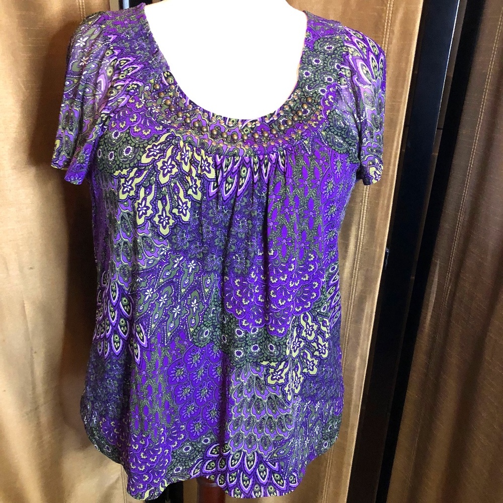 Apt.9 Design Sheer n Beaded Overlay Purple Blouse